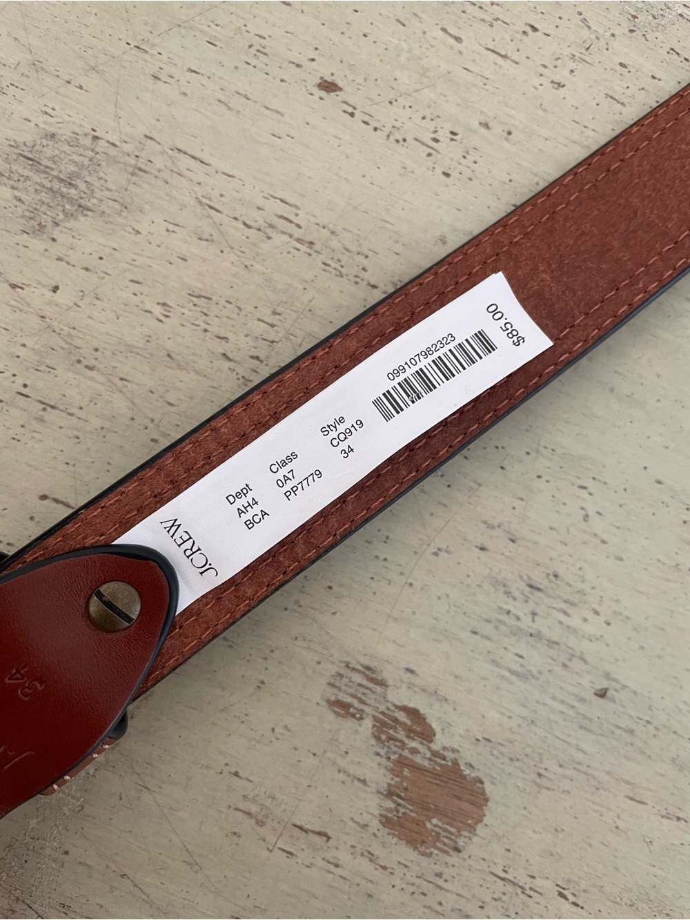 J. CREW Contrast-stitch belt in leather in Burnt Caramel Size 34 NWT $85 CQ919 - Picture 6 of 6